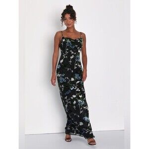 NWT Lulus Chic Romantic Black Burnout Velvet Floral Cowl Neck Dress Size Medium